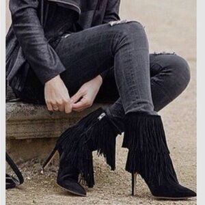Sam Edelman Black Fringe Heeled Boots